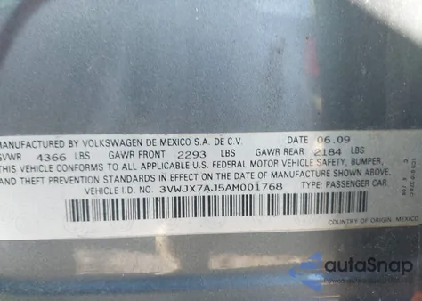 2010 Volkswagen Jetta S z USA, uszkodzony, nr VIN 3VWJX7AJ5AM001768